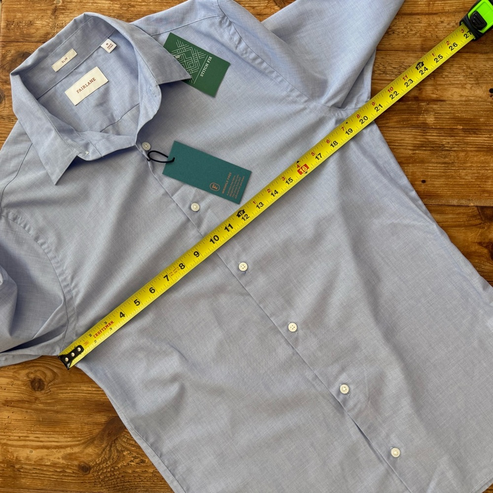 Fairlane Wrinkle Free Easy Care Oxford Dress Shirt Blue Cotton Med Slim Fit NWT - Picture 11 of 12